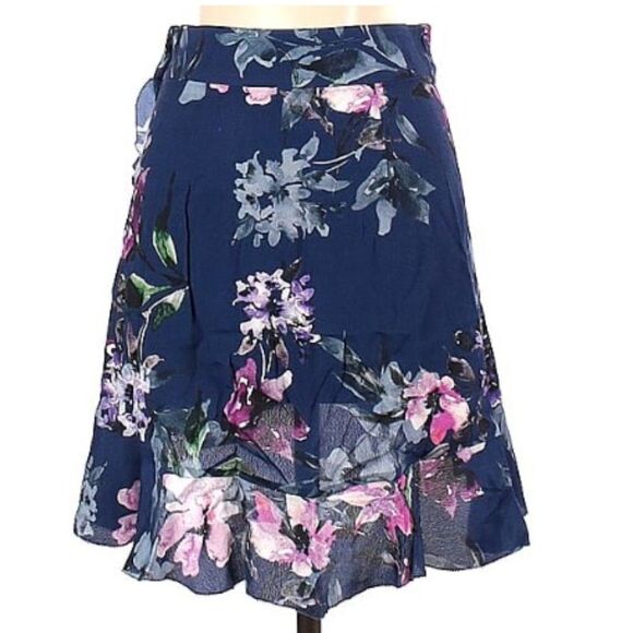 Blue Life Navy Floral Print Ruffled Faux Wrap High Low Skirt XS - Picture 2 of 9